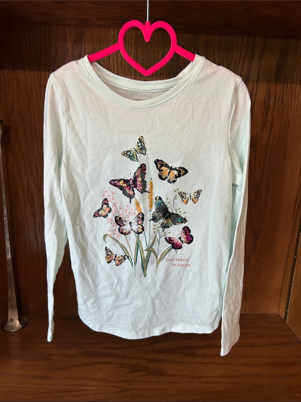 Girls' Long-Sleeve Butterfly Graphic Tee - Light Mint